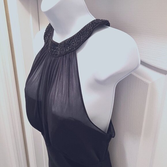 Nightway Collections Beaded Mesh Long Maxi Black Dress-Lined to top of Slit-Sz.1 - Picture 2 of 16